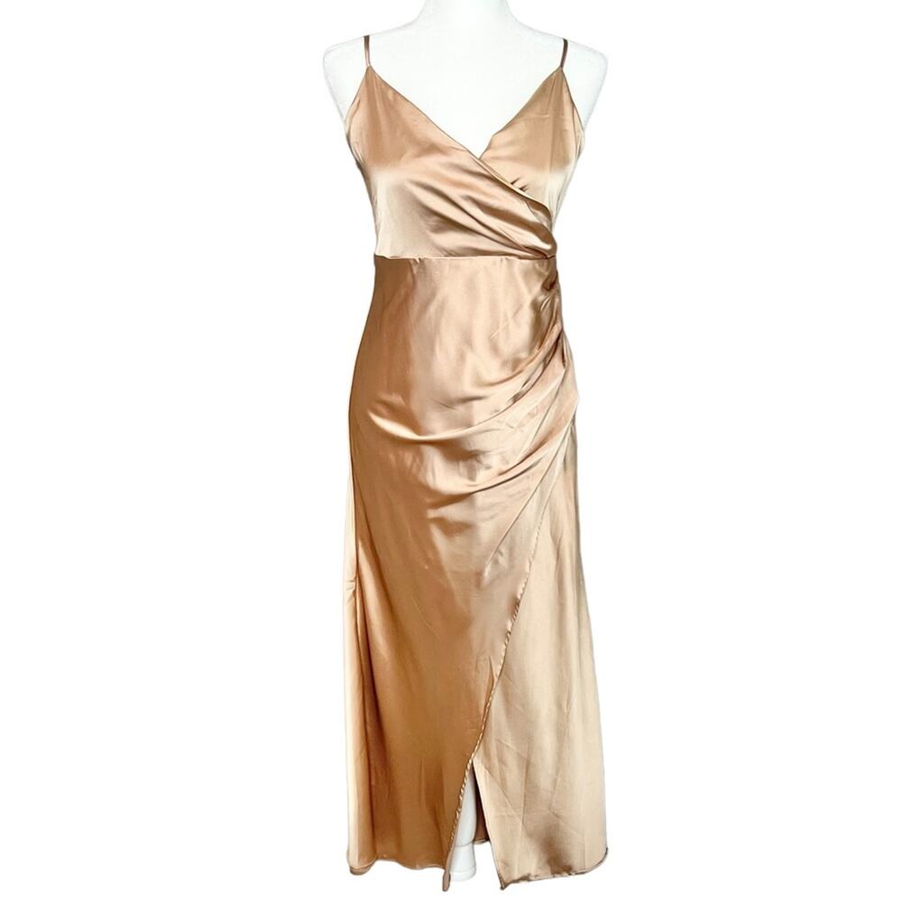 NWT Hello Molly Champagne Front Slit Spaghetti Strap Dress Size 8 / Large - Picture 1 of 7